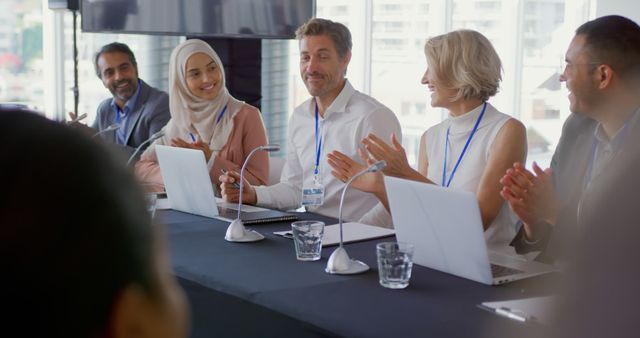 Diverse Business Team Clapping During Conference Meeting - Download Free Stock Images Pikwizard.com