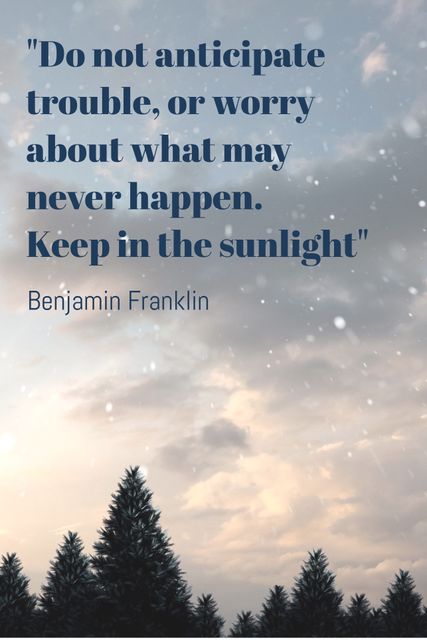 This composition featuring an inspirational quote by Benjamin Franklin set over a picturesque snowy forest landscape is perfect for use in motivational posters, social media posts, and desktop wallpapers. The serene scene with snowfall and a calm sunset adds to the quote's message of remaining positive and focusing on the brighter side of life.