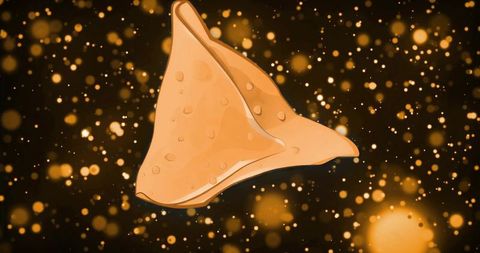 Floating gourmet tortilla chip shimmering within golden bokeh for luxury snack branding