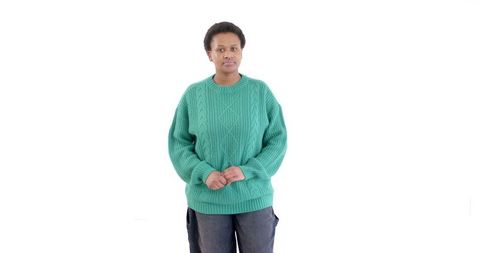 Thoughtful Individual in Green Sweater Against White Background - Download Free Stock Images Pikwizard.com