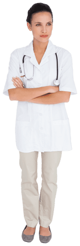 transparent female doctor standing with folded arms in white coat - Download Free Stock Videos Pikwizard.com