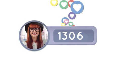 Social media engagement with heart icons and counter display