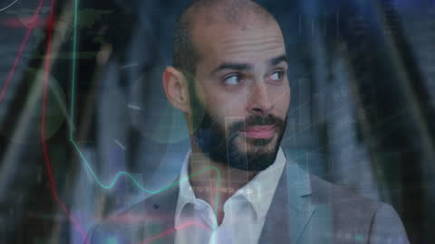 Businessman Analyzing Data with Glowing Network Overlay