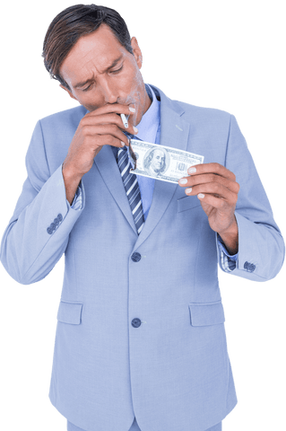 businessman burning dollar banknote with cigarette on transparent background - Download Free Stock Videos Pikwizard.com