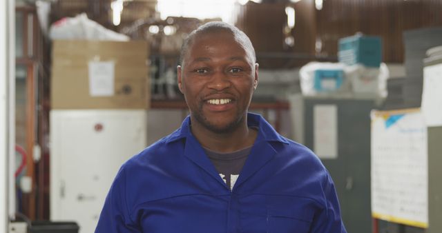 Smiling African Man in Workshop Environment - Download Free Stock Images Pikwizard.com