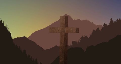 Silhouette of Wooden Cross Against Mountain Sunrise - Download Free Stock Images Pikwizard.com