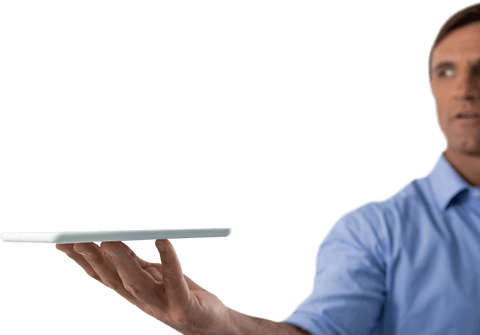 transparent background man using digital tablet in mid-air gesture - Download Free Stock Videos Pikwizard.com