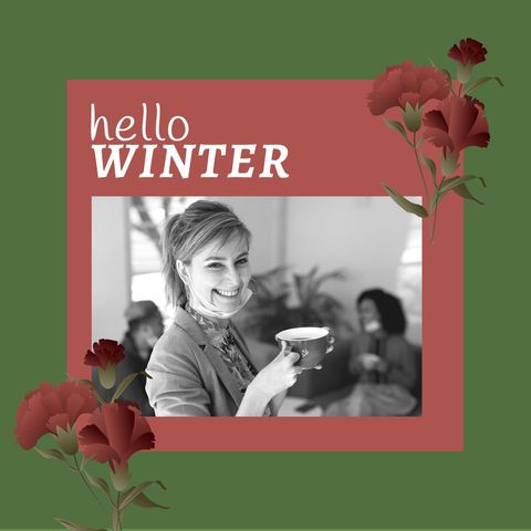 winter greeting with women enjoying hot coffee - Download Free Stock Templates Pikwizard.com