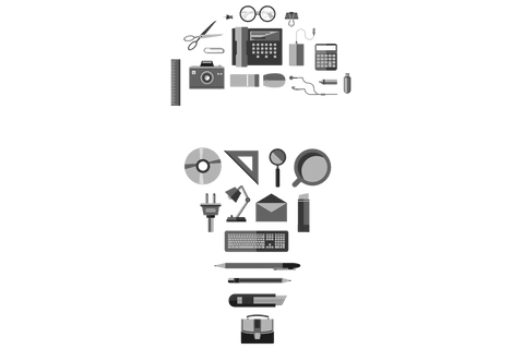 office tools arranged in light bulb shape on transparent background - Download Free Stock Videos Pikwizard.com