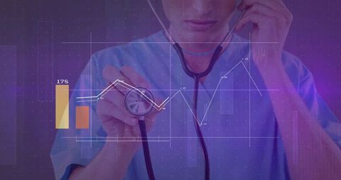 Doctor Analyzing Medical Data with Stethoscope and Graphs