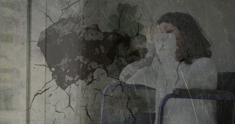 Stressed handicapped woman overlay with abstract texture