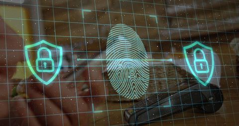Digital Security Interface with Fingerprint and Locks - Download Free Stock Images Pikwizard.com