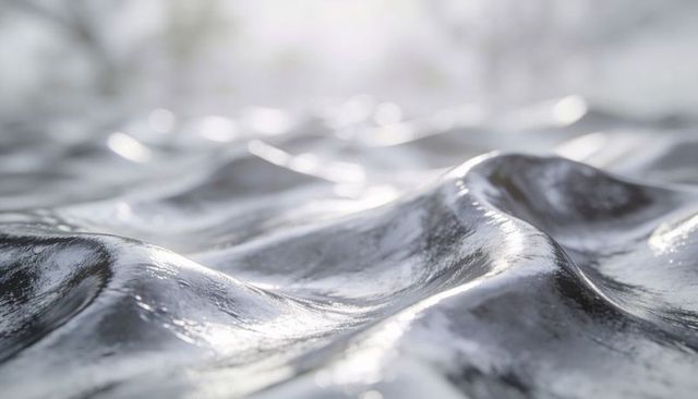 Shimmering metallic wave texture reflecting light glossy silver abstract surface