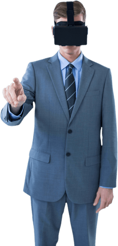 Businessman Engaging in Transparent Virtual Reality Experience