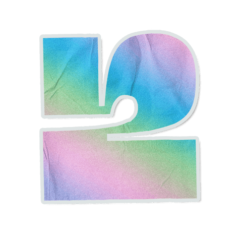 Transparent pastel watercolor numeral 2 sticker with white outline and soft drop shadow