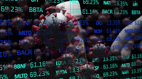 Virus Cells Overlaying Stock Market Data Visualization