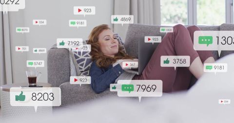 Woman relaxing with engaging social media notifications