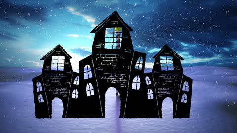 Mysterious Castle Silhouette in Winter Wonderland