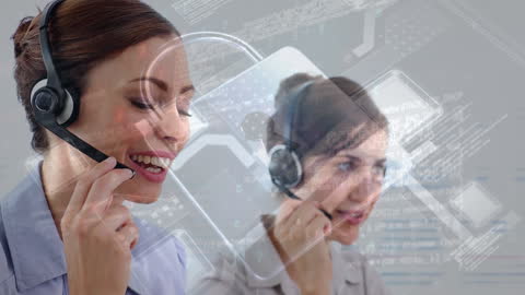 Call Center Agents Utilizing Data Technology Headsets
