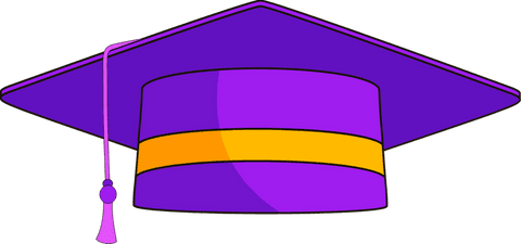 Purple yellow graduation cap on transparent background for education success