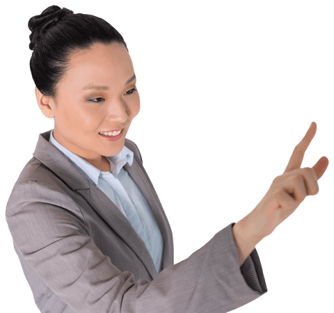 asian businesswoman pointing finger on transparent background in confident gesture - Download Free Stock Videos Pikwizard.com
