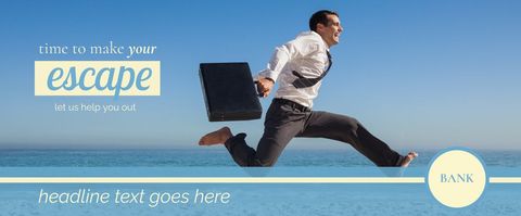 Businessman enjoying freedom at beach with briefcase