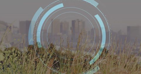 Digital Security Interface Scanning City Skyline