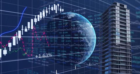 Global Financial Data Overlaid with Earth and Skyscraper - Download Free Stock Images Pikwizard.com