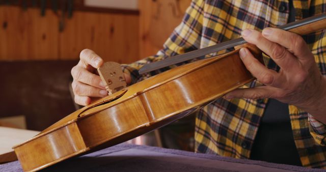 Luthier Adjusting Violin Bridge in Workshop - Download Free Stock Images Pikwizard.com