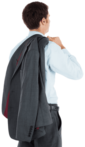 Caucasian Businessman Holding Suit on Transparent Background