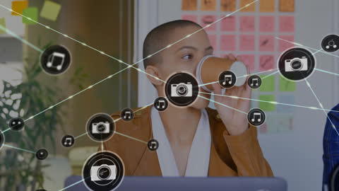 Digital Network and Data Connections in Modern Office Setting