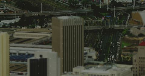 Tilt-Shift Effect on Urban Highway with Buildings and Vehicles