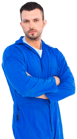 Confident Male Mechanic in Blue Coveralls with Transparent Background - Download Free Stock Videos Pikwizard.com