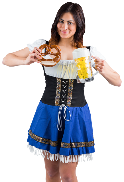 Smiling German Woman Holding Beer and Pretzel in Transparent Background - Download Free Stock Videos Pikwizard.com