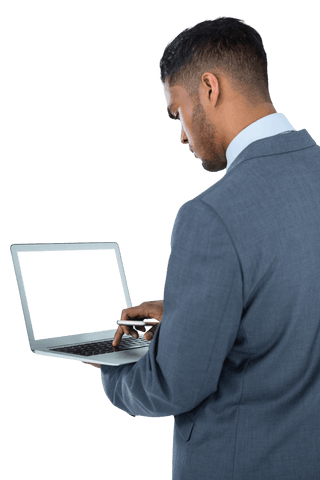 Transparent Businessman Using Laptop Isolated on White - Download Free Stock Videos Pikwizard.com