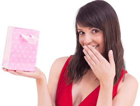 cheerful woman holding pink polka dot gift bag transparent background - Download Free Stock Videos Pikwizard.com