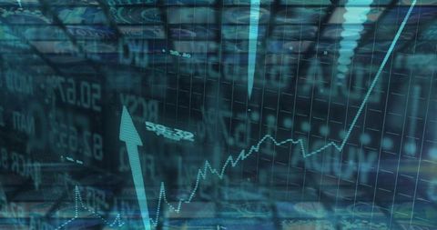Financial Trading Data with Arrows and Graphs on Digital Screen