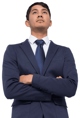 Confident Businessman in Suit with Arms Crossed on Transparent Background