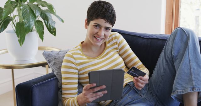 Young Woman Shopping Online on Tablet from Home - Download Free Stock Images Pikwizard.com