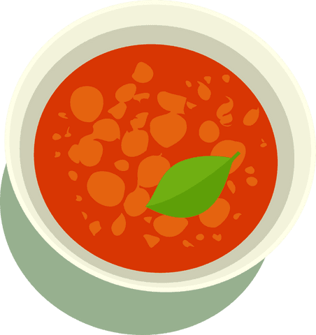 Stylized Red Soup Top View with Leaf on Transparent Background