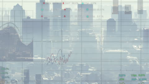 Financial Data Flow with Modern Cityscape