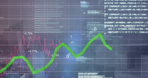 Animated Financial Graph Overlays Cityscape Background