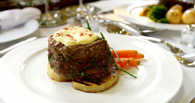 Gourmet Beef Fillet Steak with Vegetables and Herb Garnish - Download Free Stock Images Pikwizard.com