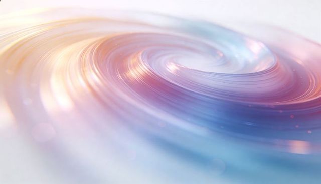 Swirling iridescent vortex of luminous pastel ribbons and bokeh flecks
