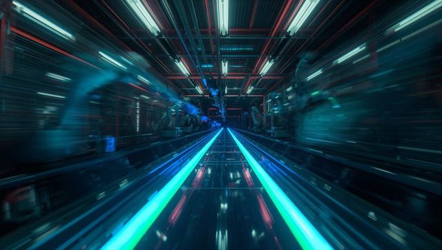 AI-Powered Robotic Assembly Line with Neon Lights