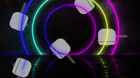 Gas Cooker Icons with Neon Light Background Animation