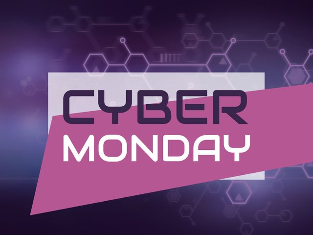 Promoting online shopping deals, the Cyber Monday text stands out against a digital backdrop, evoking excitement for tech-savvy savings. This template could also be adapted for tech event announcements or digital service promotions.