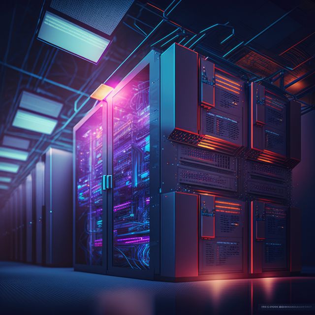 Futuristic Server Room with Vibrant Neon Lights and Advanced Technology - Download Free Stock Images Pikwizard.com