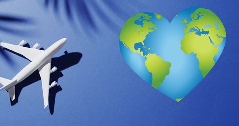 Heart-Shaped Earth and Airplane Shadow for Travel Concept