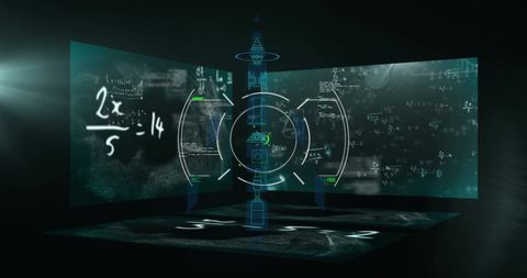 Digital interface with math equations and scope visualization